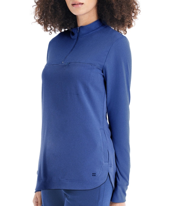 White Cross 3-Pocket Quarter-Zip Mock Neck Pullover Scrub Top